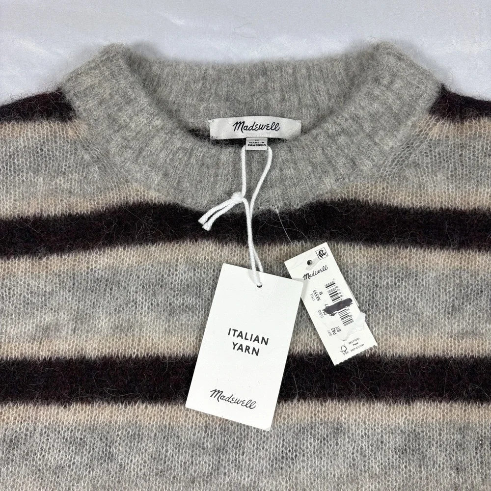 New Madewell Women's Oversized Alpaca Italian Yarn Blend Striped Sweater Medium